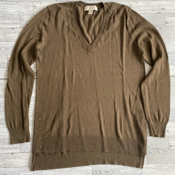 Michael Kors Brown V-Neck‎ Pullover Sweater Women's Size Small Long Sleeves - Picture 1 of 6